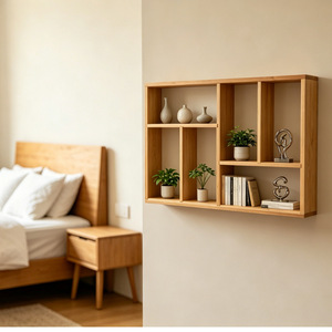 Bamboo Grid Wall <b>Shelf</b> Rectangle Multi Functional Storage <b>Rack</b> For Home Display - Product Image 1