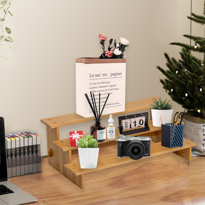 Étagère de présentation à trois niveaux en bambou, 3 étages, multifonctionnelle, de type sur pied, organisateur de bureau pour rangement sur bureau - Product Image 1