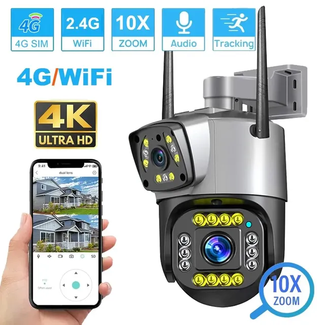 Dual Lens 4G IP Camera WiFi 8MP 4K Surveillance Wireless Outdoor Smart Home Night Vision CMOS Waterproof V380 CCTV Cameras