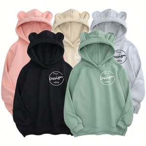 Sudadera de algodón de Color sólido con estampado en relieve de invierno, ropa de calle, Sudadera con capucha, Sudadera con capucha, sudaderas con orejas de oso bonitas para mujer - Product Image 1