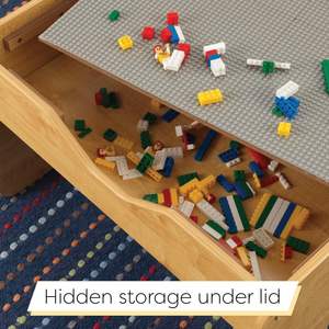 Table d'activités en <span class=keywords><strong>bois</strong></span> réversible avec <span class=keywords><strong>planche</strong></span> avec 195 briques de construction, <span class=keywords><strong>gris</strong></span> naturel, cadeau pour 3 ans - Product Image 5