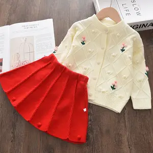 Winter Groothandel Kinderkleding Sets Baby Meisjes Truien Vest Rood Geel Rokken Mode Kinderen 110AAH910756