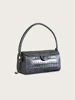 Sac à main bandoulière en cuir de vachette gaufré croco gris brillant de qualité supérieure, mini sac à bandoulière fin pour femme avec rabat à bouton-pression doré, multi-positions