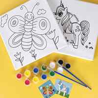 Kit d'art sur toile animaux pré-dessinés et peints à la main avec cadre en bois pour garçons et filles, panneaux écologiques 8x8 pouces, pour peinture au doigt, cadeau de fête d'anniversaire