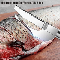 Couteau à écailles de poisson en acier inoxydable 3 en 1 couteau à découper/gratter/creuser couteau à Maw grattoir à écailles éplucheurs de dents de scie outil d'élimination des écailles de poisson