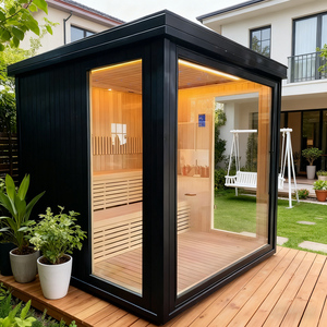 ساونا خشبية داخلية وخارجية بتصميم عصري جميل مع دش وموقد بالأشعة تحت الحمراء للاستخدام الخارجي - Product Image 1