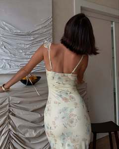 Novedad de verano, vestido elegante con tirantes finos para <span class=keywords><strong>mujer</strong></span>, ajustado, Vintage, estampado Floral, Sexy, de corte bajo, coqueto para vacaciones informales - Product Image 4