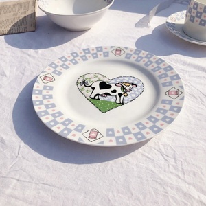 French Ins Retro love Cow Ceramic Dinner Plate Home Fruit Salad Bowl Cake Steak Pizza Western Plates - Product Image 2