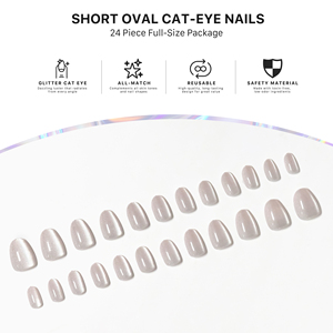 AIERFEI - <span class=keywords><strong>Uñas</strong></span> Postizas de Color Sólido con Diseño de Ojo de Gato, 24 Piezas, Cobertura Total, Reutilizables, Acrílicas, Fáciles de Aplicar, para el Uso Diario de las Mujeres - Product Image 3