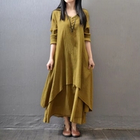 Robe Décontractée Femme Printemps Automne 2026 en Coton Lin à Manches Longues et Coupe Ample
