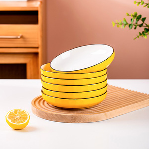 Assiette en <span class=keywords><strong>porcelaine</strong></span> jaune nordique <span class=keywords><strong>moderne</strong></span>, plat à soupe en céramique minimaliste, ensemble de <span class=keywords><strong>vaisselle</strong></span> créatif pour salade de fruits, pâtes et fêtes - Product Image 5