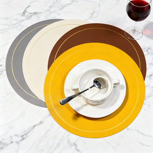 Wholesale Eco-friendly Luxury American-style Wedding Two-color <strong>Circle</strong> PU Leather Mats Washable Coaster <strong>Placemat</strong> for Kitchen - Product Image 1