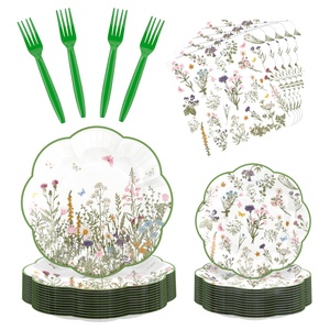 Juego de vajilla de encaje verde primavera Vintage para fiesta de té bandeja de papel desechable taza y toalla decoraciones Tema de flores silvestres - Product Image 6