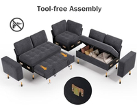 Sofá Cama Modular en Forma de L de 5 Plazas con Cama Extraíble y Respaldo Reclinable, Tapizado en Chenilla