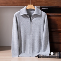 Cardigan d'hiver pour homme 100 % cachemire, col rabattu épais, fermeture éclair, respirant et chaud, adapté à diverses occasions – Fabrication OEM/ODM