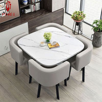 Ensemble Table à Manger en Marbre et Bois Rectangle Rond de Qualité Supérieure 4 Chaises, Dessus en Pierre Frittée, Table de Salle à Manger Moderne