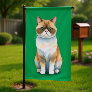 Drapeau de jardin décoratif en tissu imprimé numériquement, motif chat à poils courts exotique, style dessin animé, pour pelouse et parterres de fleurs - Product Image 2
