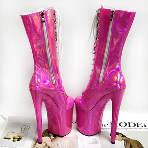Bottes à talons pour femme, chaussures de danse sur barre à bout rond, talons fins, plateforme, 20 cm - Product Image 4