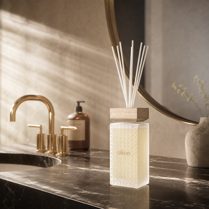Aikun Textured Square Glass Gold Printed Logo Ivory Box Any Scent Long Lasting XL Reed <b>Diffuser</b> Low MOQ Fast Response for Retail - Product Image 3