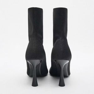 Bottines noires pour femme, 9 cm, tendance, en tricot élastique, courtes, pour l'hiver - Product Image 2