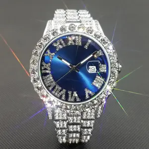 Dropshipping Hommes ou Femmes Montres Hip Hop Grand Cadran Luxe Glacé Montre-Bracelet Diamant Montre Quartz Homme