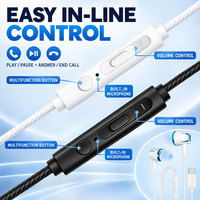Earbud In-Ear Berkabel Tipe C Headset Stereo Bass Berat Dengan Mikrofon Kabel Terjalin Multi Warna Untuk Ponsel Android Tipe C