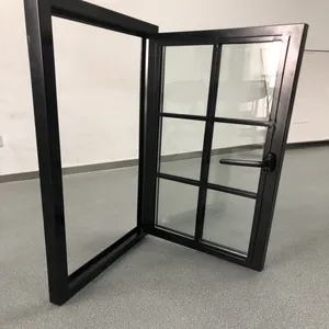 最新设计定制尺寸铁格栅平开窗室内隔音钢玻璃窗