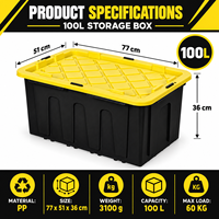 Boîte de rangement en gros de 100 L avec couvercle, série XL classique, conteneur en plastique PP robuste pour entrepôt et garage