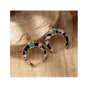 Popular Fashion Jewelry Cow Pattern Cross Turquoise Moon Pendant Earrings