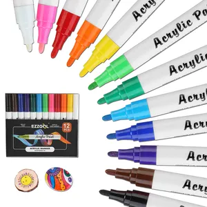 12种颜色的永久性丙烯酸涂料标记，用于岩石、帆布、玻璃、陶器、塑料