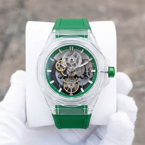 Reloj de Pulsera Transparente con Esqueleto, Mecánico Automático, Logotipo Personalizado, Caja de Policarbonato, Correa de Silicona Verde, Reloj Deportivo Luminoso - Product Image 1