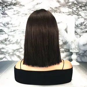Perruques bob court avec frange, couleur noire naturelle, 100% cheveux humains brésiliens, perruques lace front suisse pour femmes noires