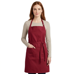 Tablier de cuisine en coton uni rouge bordeaux personnalisé, tissu résistant, tablier de cuisine professionnel - Tabliers professionnels - Product Image 1