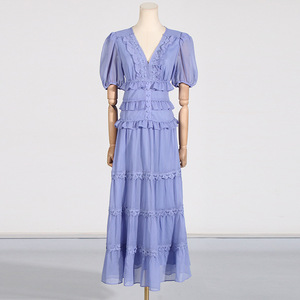 Temperament Elegance 2024 invierno nueva <span class=keywords><strong>moda</strong></span> <span class=keywords><strong>hongo</strong></span> decoración hoja de loto empalme encaje vestido largo para <span class=keywords><strong>mujer</strong></span> - Product Image 4