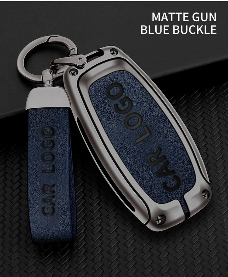 Matte gun blue + leather key chain