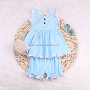 Set di vestiti per bambini in morbido cotone con spedizione rapida senza maniche per ragazze con volant abiti in tinta unita per bambini - Product Image 2