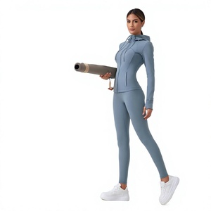 <b>Women</b> Yoga Jacket and <b>Leggings</b> Set Hooded Quick Dry Breathable High Waist Activewear Fitness Training Outfit - Product Image 4