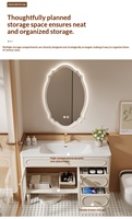 Meuble-lavabo de salle de bain en bois massif avec vasque intégrée en céramique émaillée, style vintage français, étanche IPX4