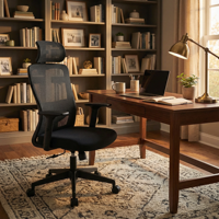 Chaise de bureau ergonomique de haute qualité avec support lombaire pivotant en maille, pour conférences, jeux, bureau, noire