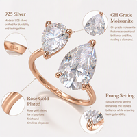 Bague de fiançailles Kirin personnalisée de luxe avec double moissanite taille poire, plaquée or rose, en argent 925 véritable, OEM ODM