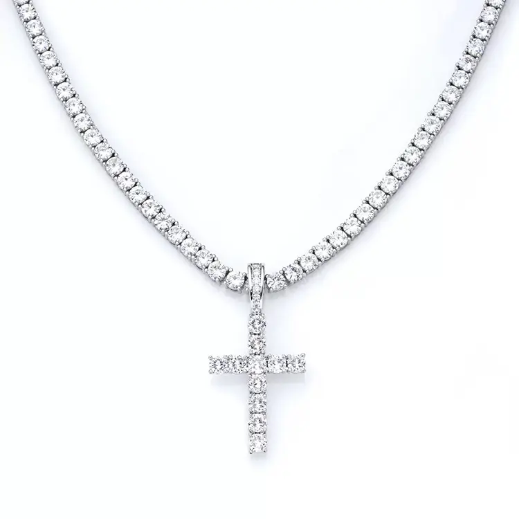 Fashion Design 925 Silver With 2mm-5mm Wide GRA Moissanite Diamond Cross Shape Pendant For Hiphop Jewelry