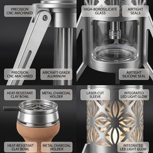 Nouveau modèle de chicha arabe Tall Rocket avec corps en <span class=keywords><strong>bois</strong></span>, aluminium et verre, style européen et américain, pour bar - Product Image 4