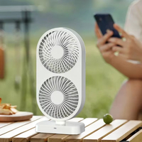 Ventilateur de garage USB rechargeable à trois vitesses avec moteur DC, 2 têtes, 10 pales, fonctionnement en anglais, faible bruit 29 dB, ventilateur de bureau