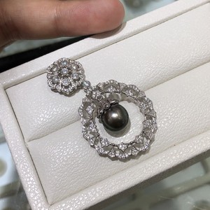 Pendentif en perle noire de Tahiti, 9-10 mm, ronde, AAA, argent, fleur vintage, solitaire, charme, bijoux pour femmes - Product Image 2