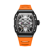 Montre mécanique automatique pour homme HANBORO King Series, design squelette trèfle, cadran en verre, bracelet en caoutchouc, mode personnalisée