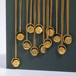 Nouveau Spinner collier du zodiaque <span class=keywords><strong>chinois</strong></span> 18K véritable plaqué or en acier inoxydable rotatif astrologie bijoux 12 colliers <span class=keywords><strong>Horoscope</strong></span> - Product Image 2