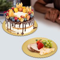 Plateau à gâteau rond en carton à bord festonné doré, vente en gros d'usine, plateau de base pour gâteau avec logo personnalisé, qualité alimentaire, pour boulangerie