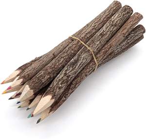 Ensemble de crayons assortis - Crayons en bois en forme de branche d'arbre, crayons en bois colorés, arbre pour décorations de camping et mariage en plein air - Product Image 1