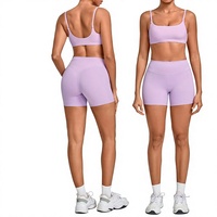 Ensemble de shorts de sport respirants en Spandex/Nylon à col rond, moulant, taille haute, pour la course, le fitness et le yoga