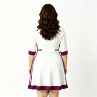 Robe midi rayée vintage deux pièces à col rond et manches longues pour femmes rondes, robe en tricot grande taille pour femmes
